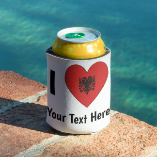 I LOVE (Heart Shaped Albanian Flag) Personalised  Can Cooler