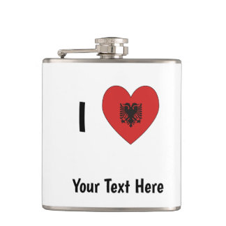I LOVE (Heart Shaped Albanian Flag) Personalised Hip Flask