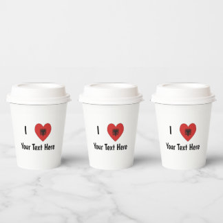 I LOVE (Heart Shaped Albanian Flag) Personalised Paper Cups