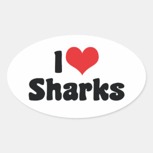 I Love Heart Sharks - Shark Lover Oval Sticker