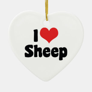 I Love Heart Sheep Ceramic Ornament