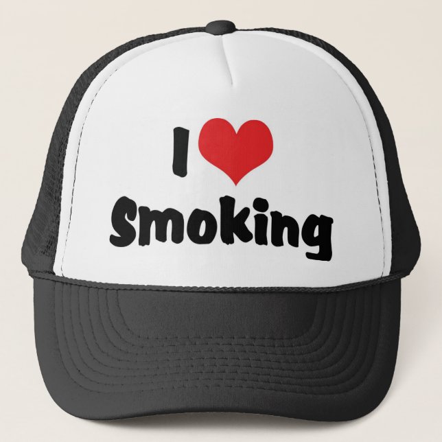 I Love Heart Smoking - Tobacco Cigarette Smokers Trucker Hat (Front)