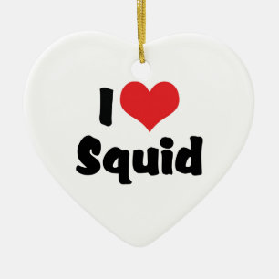 I Love Heart Squid Ceramic Tree Decoration