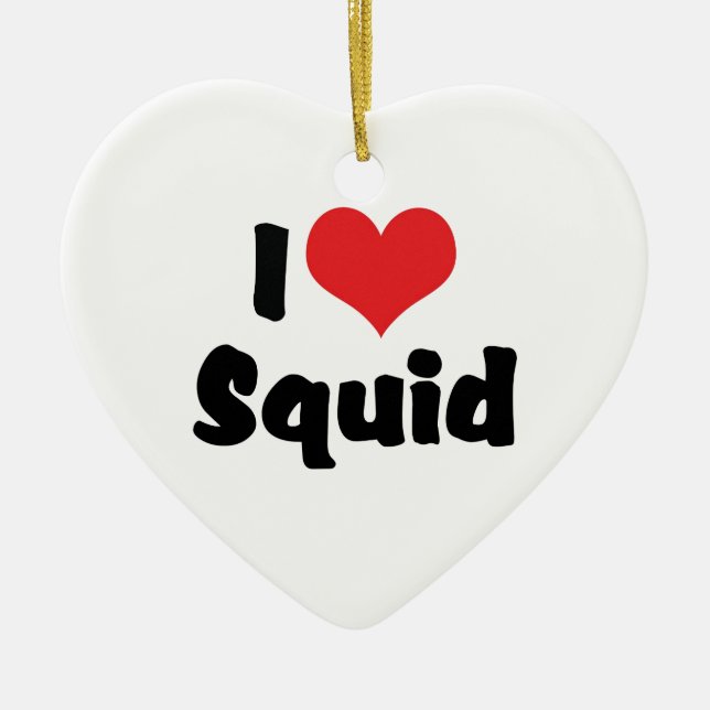 I Love Heart Squid Ceramic Tree Decoration (Front)