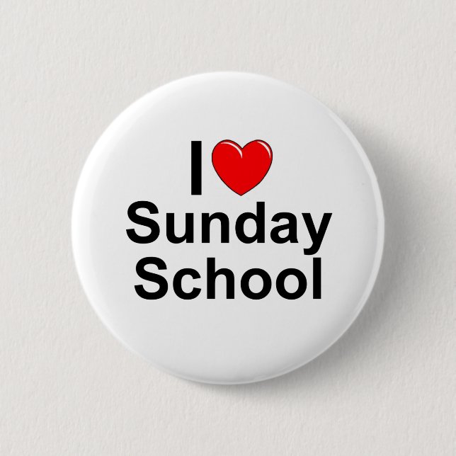I Love (Heart) Sunday School 6 Cm Round Badge (Front)