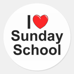 I Love (Heart) Sunday School Classic Round Sticker
