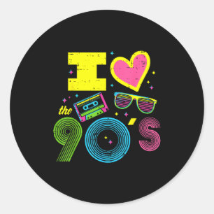 I Love Heart The 90s Retro Throwback Vibes Women M Classic Round Sticker