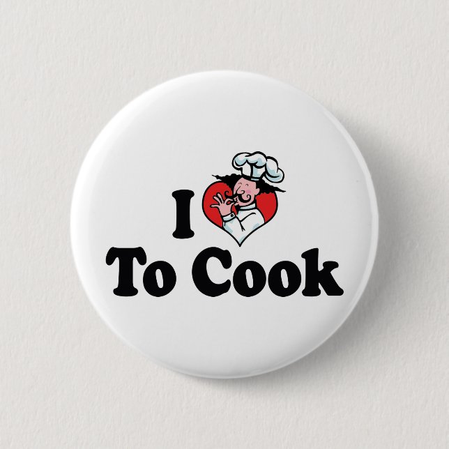 I Love Heart To Cook - Chef Baker Cooking Lover 6 Cm Round Badge (Front)
