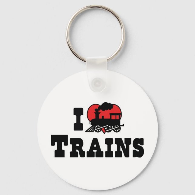 I Love Heart Trains - Model Train Lover Key Ring (Front)