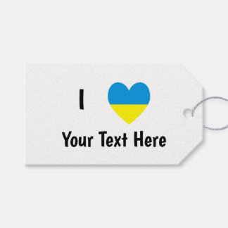 I Love (Heart Ukrainian Flag) Personalised Text Gift Tags