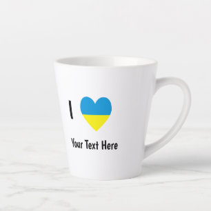 I Love (Heart Ukrainian Flag) Personalised Text Latte Mug