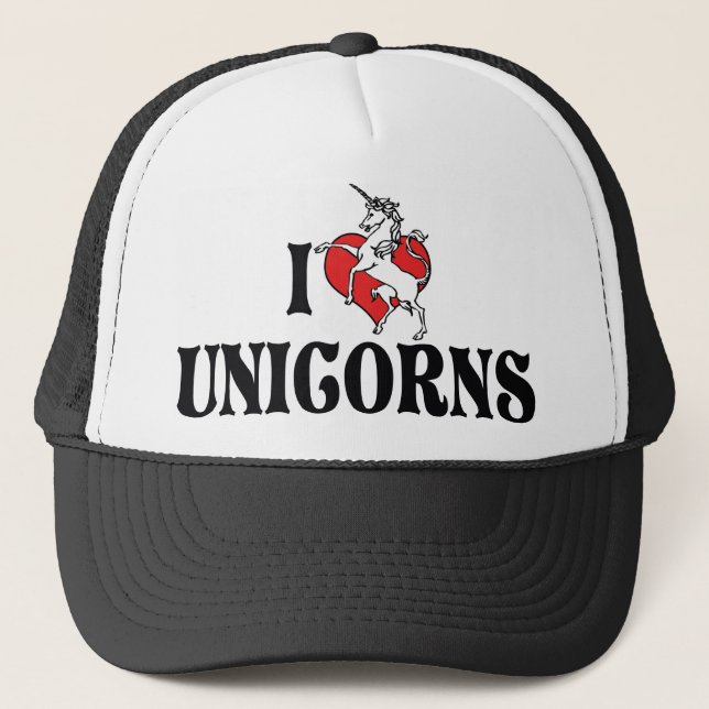I Love Heart Unicorns Trucker Hat (Front)