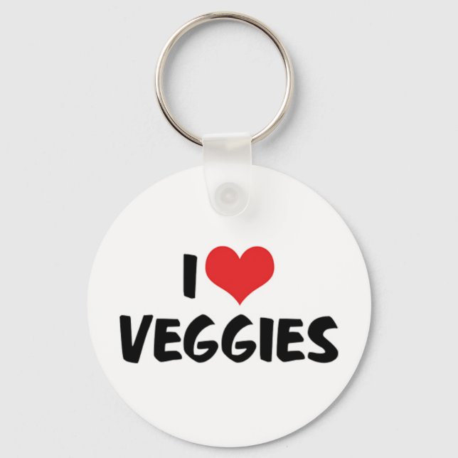 I Love Heart Veggies - Vegan Health Food Lover Key Ring (Front)