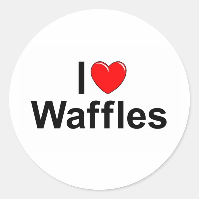 I Love (Heart) Waffles Classic Round Sticker (Front)