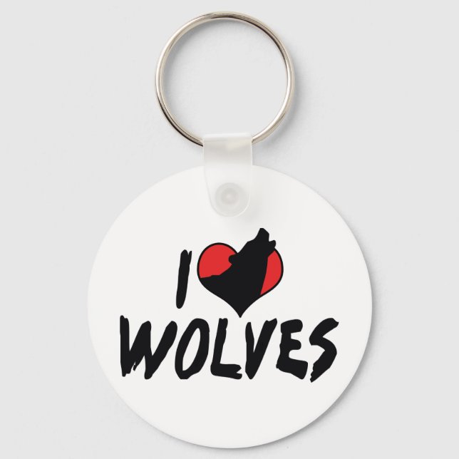 I Love Heart Wolves - Wolf Lover Key Ring (Front)