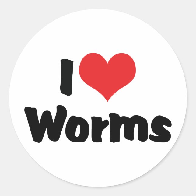 I Love Heart Worms Classic Round Sticker (Front)