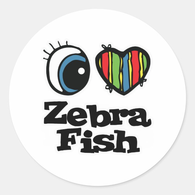 I Love (Heart) Zebrafish Classic Round Sticker (Front)