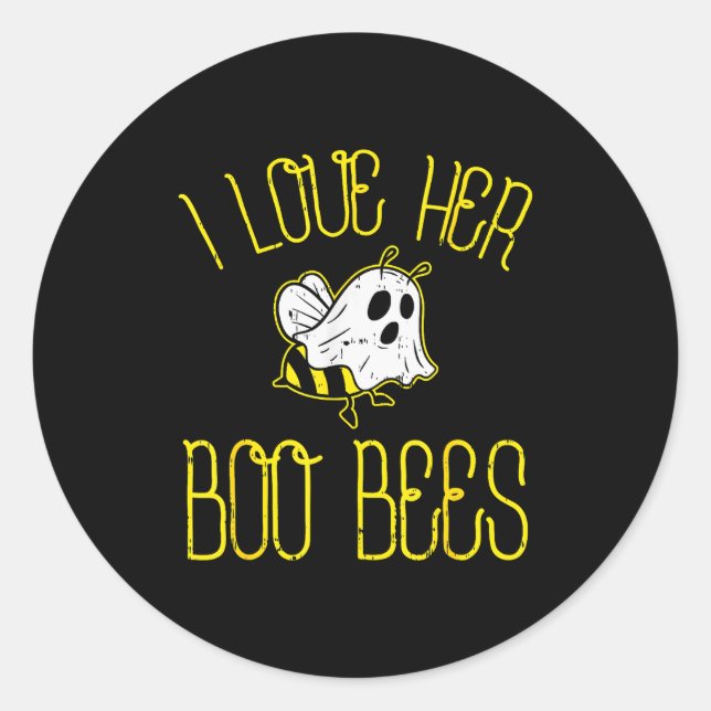 I Love Her Boo Bees Couples Halloween Adult Costum Classic Round Sticker (Front)
