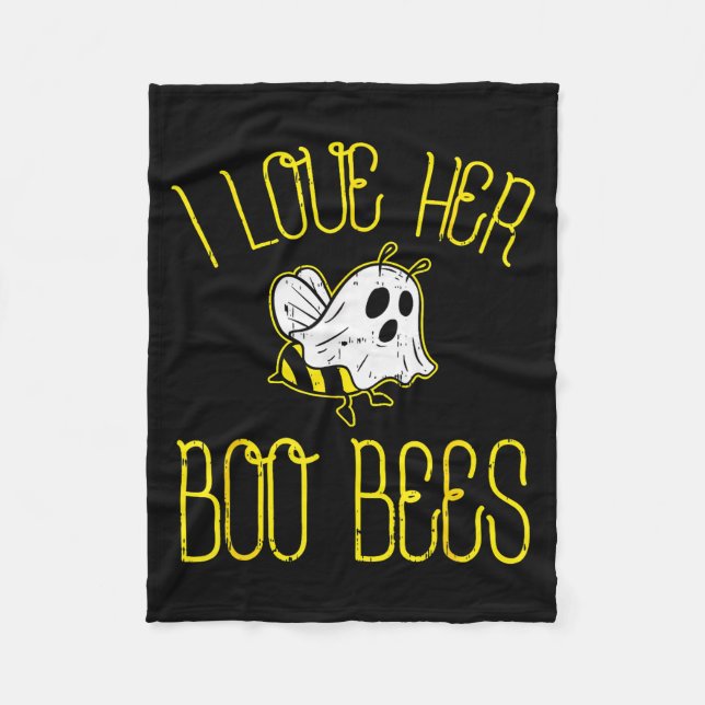 I Love Her Boo Bees Couples Halloween Adult Costum Fleece Blanket (Front)