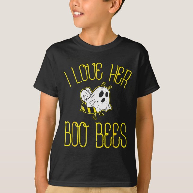 I Love Her Boo Bees Couples Halloween Adult Costum T-Shirt (Front)