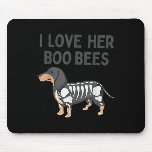 I Love Her Boo Bees Funny Halloween Dachshund Ween Mouse Pad (Front)