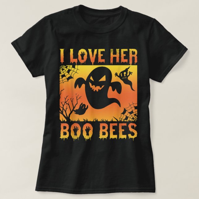 I Love Her Boo Bees Ghost Halloween T-Shirt (Design Front)