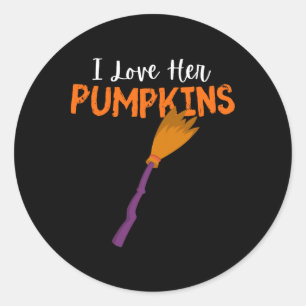 I Love Her Pumpkins Couples Matching I Love His Br Classic Round Sticker