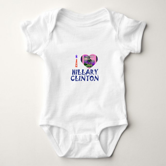 I Love Hillary Clinton for USA President Heart art Baby Bodysuit (Front)