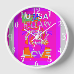 I Love Hillary USA President Stronger Together art Wall Clock