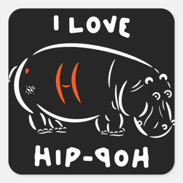 I love hip-hop (and hippos)! square sticker (Front)