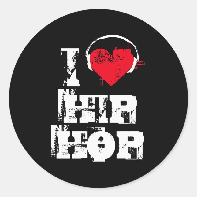 I love hip hop classic round sticker (Front)