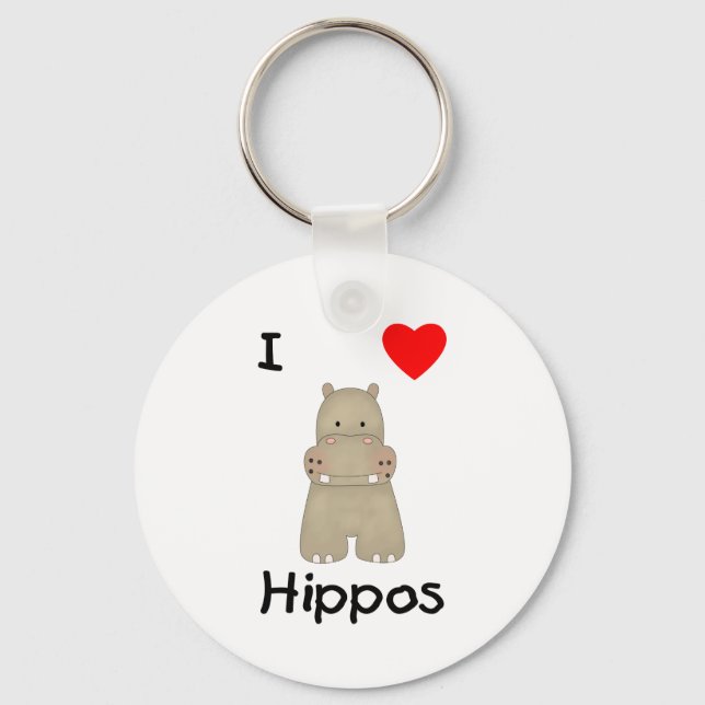 I Love Hippos (3) Key Ring (Front)