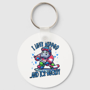 I Love Hippos And Ice Hockey Funny Ice Hockey Play Key Ring