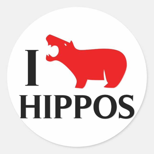 I Love Hippos Classic Round Sticker (Front)