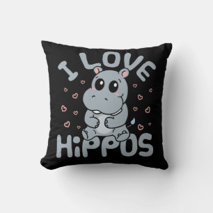 I Love Hippos Cute Hippopotamus Lover Cushion