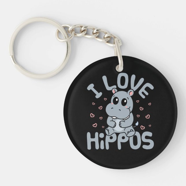 I Love Hippos Cute Hippopotamus Lover Key Ring (Front)
