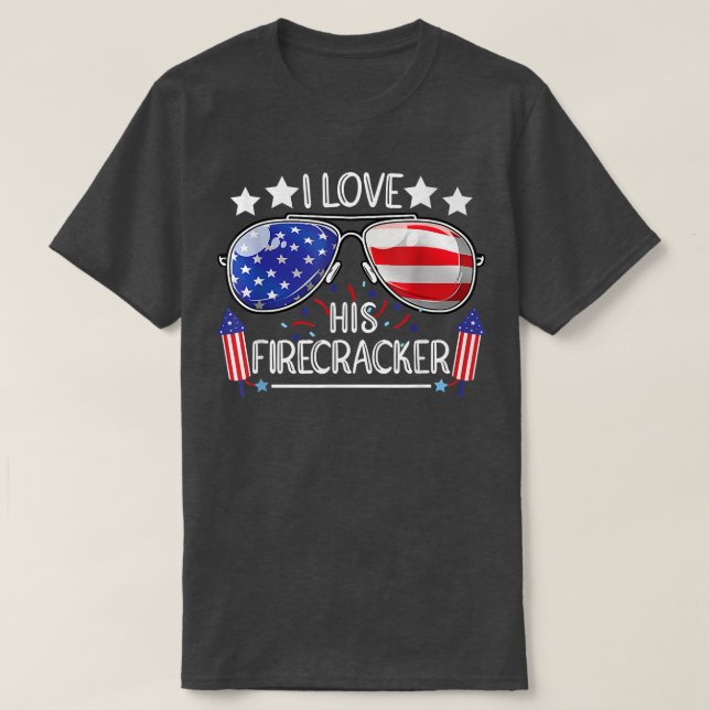 I Love His Firecracker Matching Couple 4th Of July T-Shirt (Design Front)