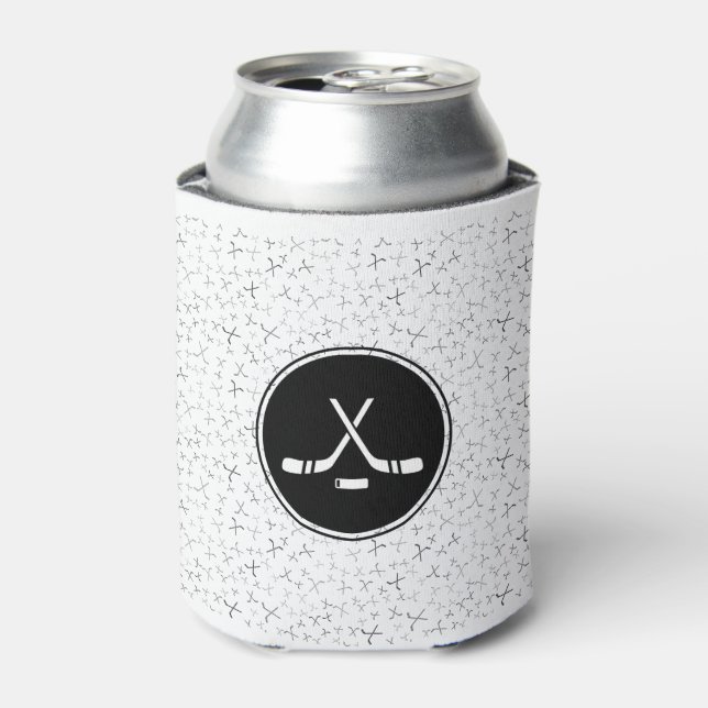 I Love Hockey Black & White Stylish Trendy Sporty Can Cooler (Can Front)