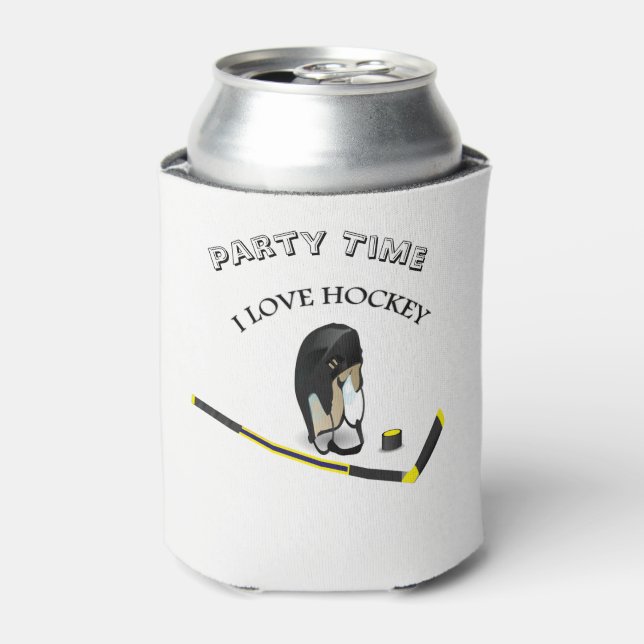 I Love hockey custom design with stick and helmet Can Cooler (Can Front)