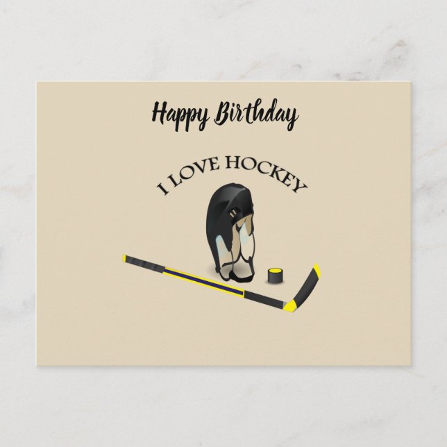 I Love hockey custom design with stick and helmet Postcard (Front)