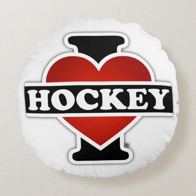 I Love Hockey Round Cushion (Front)