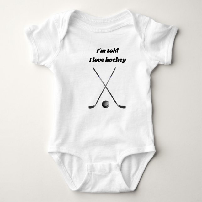 I Love Hockey With Two Hockey Sticks Design Baby Bodysuit (Front)