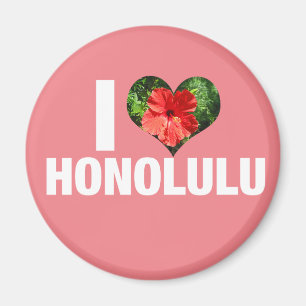 I Love Honolulu Hawaii Hibiscus Flower Pink Magnet