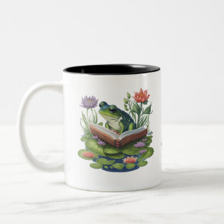 I Love Hoppy Endings Book Lovers Frog Two-Tone Coffee Mug