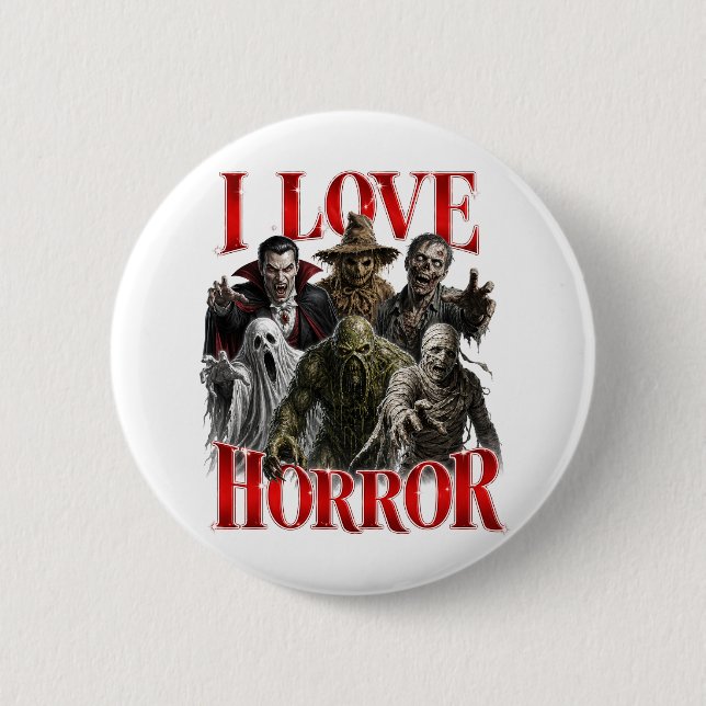 I Love Horror 6 Cm Round Badge (Front)