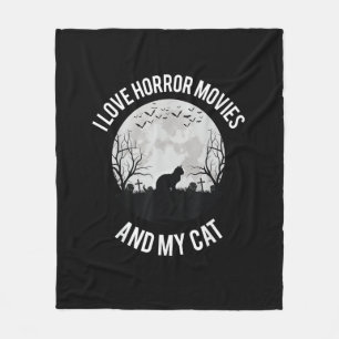 I Love Horror Movies And My Cat Fleece Blanket