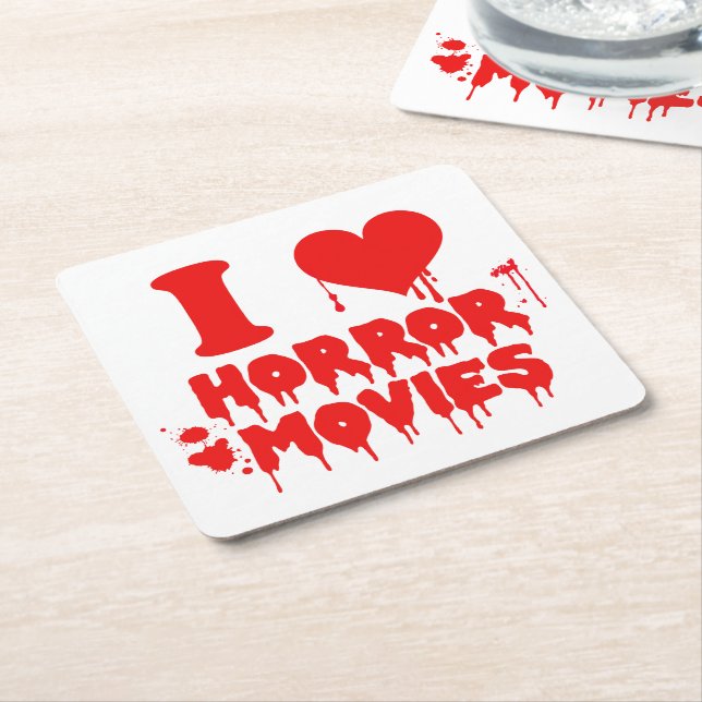 I Love Horror Movies Bloody Paper Coaster (Angled)