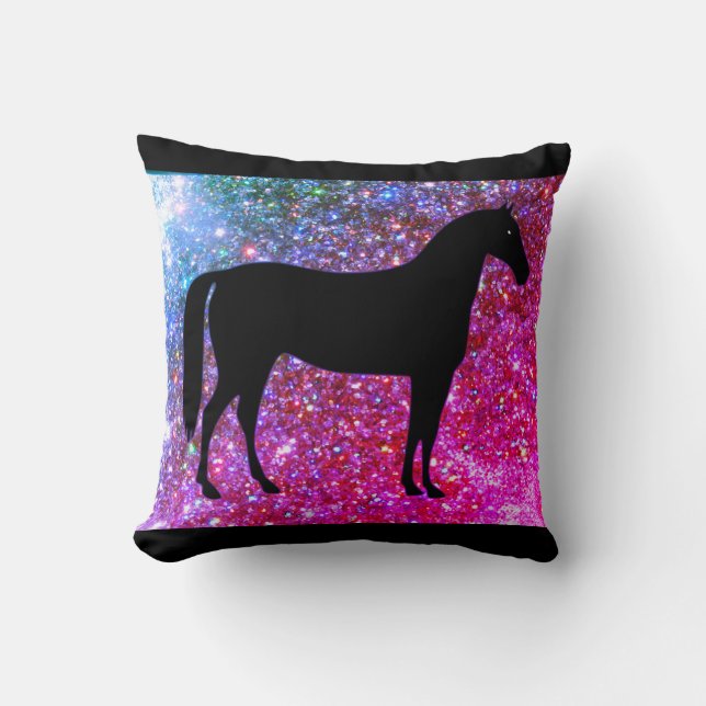 I Love Horses Green Sparkle Throw Pillow (Front)