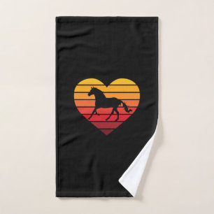 I Love Horses Retro Heart Hand Towel