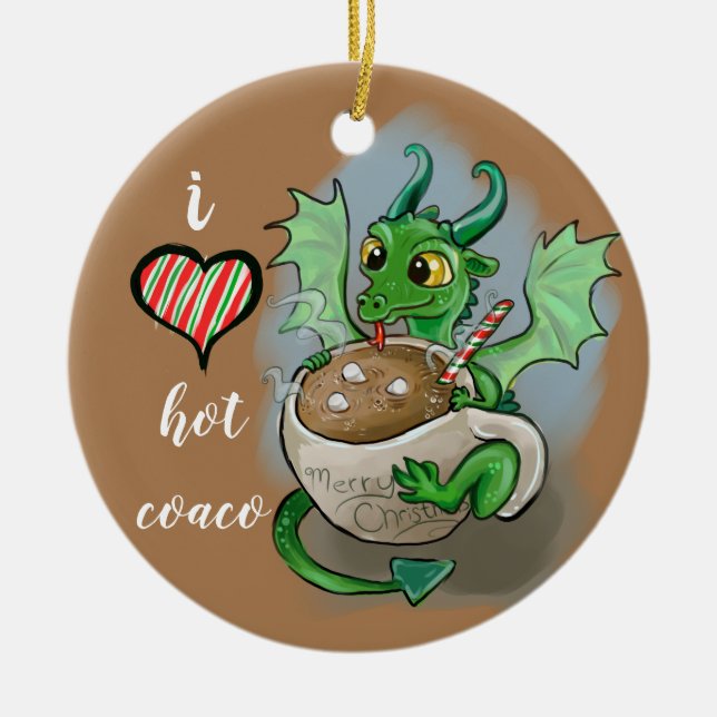 I LOVE hot Coaco Baby Dragon Christmas Mug Ceramic Ornament (Front)